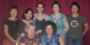 Post-Master Class Dinner (4 Sep 2010). Front row (left to right): Margaret Read Macdonald, Donna Jacob Sife. Back row (left to right): Mabel Lee, Helen Tan, Kamini Ramachandran, Sheila Wee, Verena Tay. (Photo courtesy of Verena Tay)